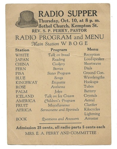 Radio Supper Flier 1940 - Programa de radio y menú - WBOGE - Nuevo Bedford MA - Bethel A.M.E. - Imagen 1 de 2