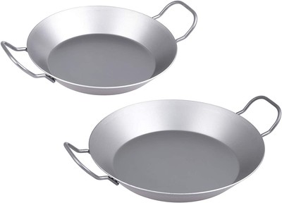 2 Pfannen aus Eisen silber rund 24 und 28cm mit 2 Griffe chg