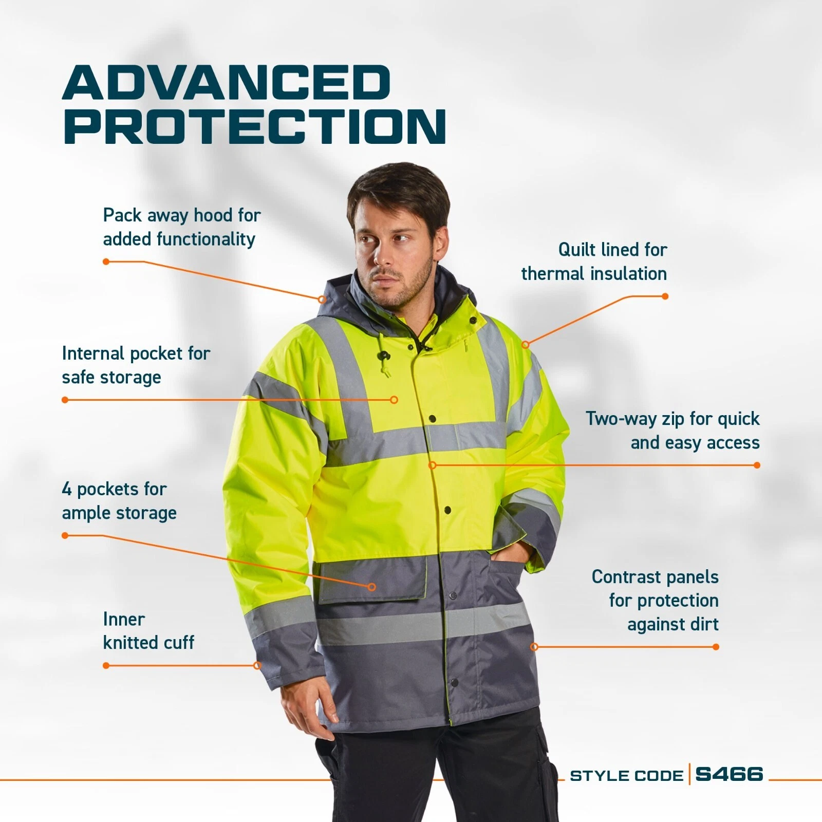 Portwest US466 Mens Waterproof Hi Vis Traffic Jacket Reflective Safety Coat image 3