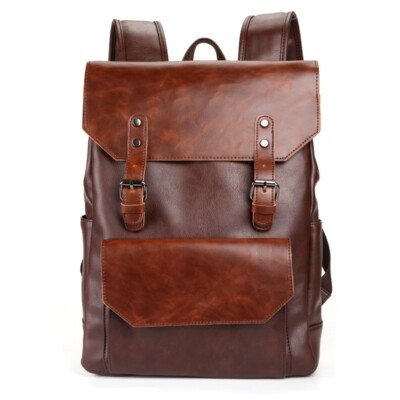 Men's Large Capacity Leather Backpack Fashionable Trend Simple Travel Backpack
