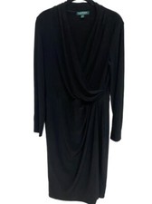 Lauren Ralph Lauren Dress Long Sleeve Size 10 Faux Wrap NEW Black Wedding Guest