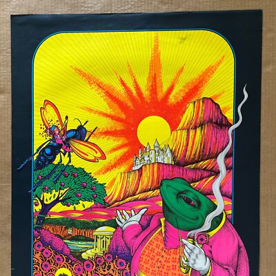 Vintage Original 1970 Time Out In Time Blacklight Poster 70s Frog