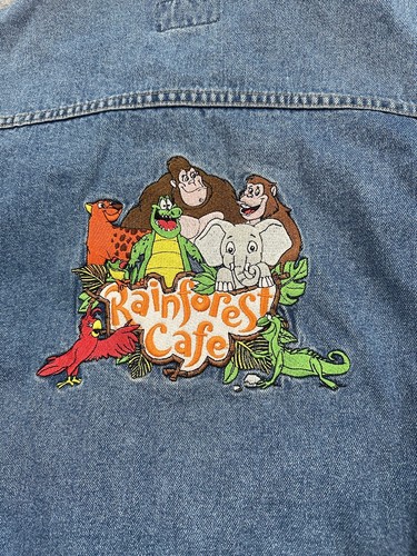 Vintage Rainforest Cafe Jean Jacket Youth Size Large Blue Denim Embroidered - Picture 7 of 8