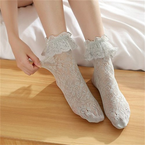 Calcetines de encaje para mujer con volantes princesa volantes malla red niñas calcetines tobillo - Imagen 2 de 11