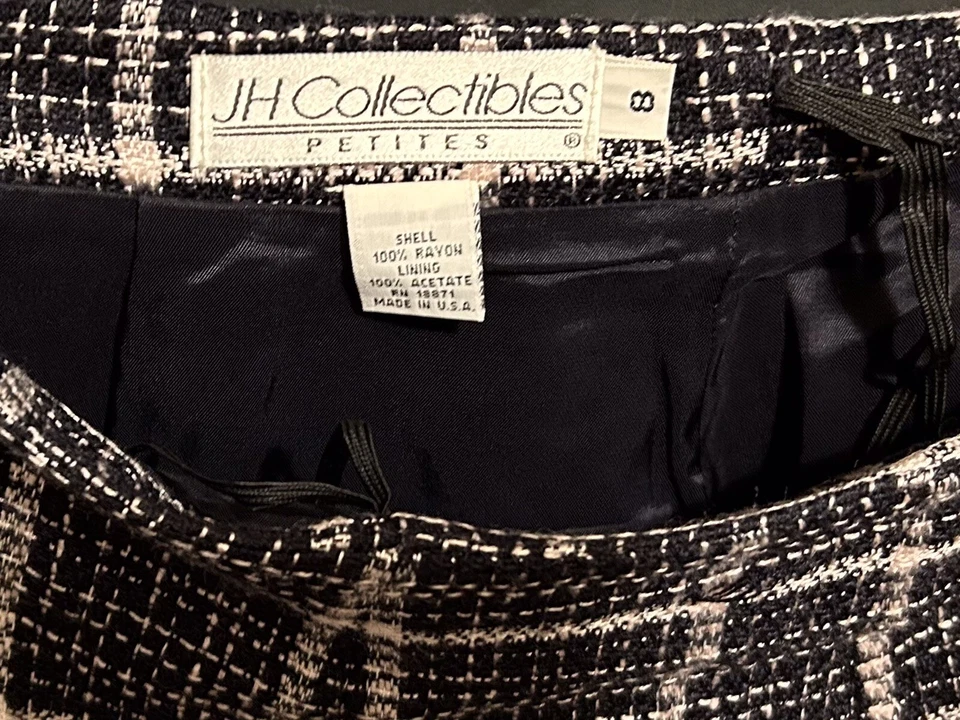 Traje Falda Pequeña Vintage JH Collectibles Azul Marino/Blanco Chaqueta talla 4P Falda talla 8P Foto 4 de 4