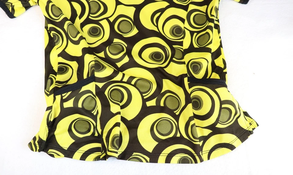 Jersey de ciclismo feminino manga curta bolsos pequenos com zíper amarelo e preto Shebeest - Imagem 4 de 4