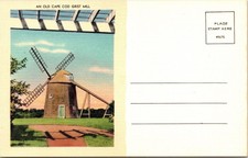 Historic Grist Mill Cape Cod Massachusetts Front View Scenic Linen Postcard
