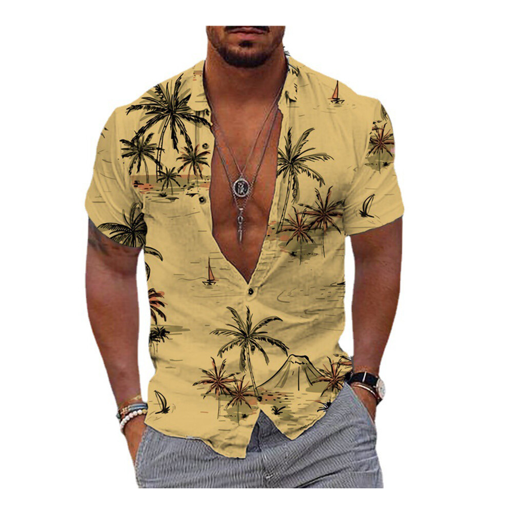 Euow camicia hawaiana da uomo, a maniche corte, con bottoni