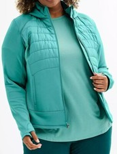 TEK GEAR HOODED MIXED MEDIA JACKET HOODIE ZIP FRONT COAT WOMEN'S PLUS 2X  NIP 