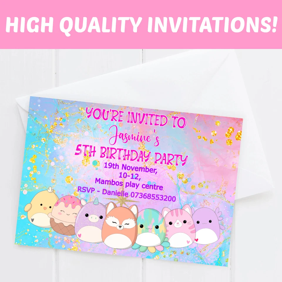 Personalised Squishmallow Birthday Party Invitations Girls Invites Childrens Kid