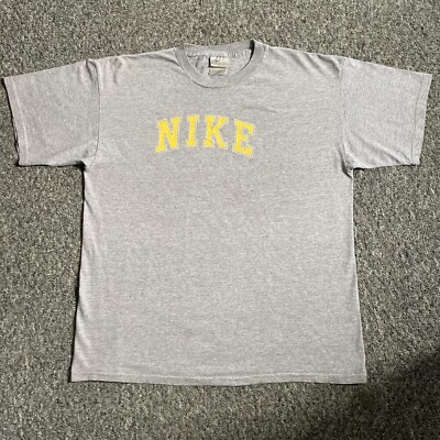 Vintage Nike 1990s T-Shirt Spell Out Logo Grey Box Fit Herren XL