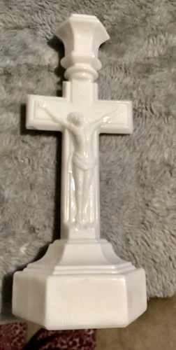 Vintage Milk Glass Crucifix Candle Holder 11 1/4” Tall
