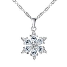 Zirconia Pendant Necklace Design with 925 Chain, with a Silver Snowflake
