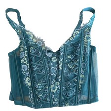 Victoria's Secret Dream Angels Unlined Lace Corset Top Floral Teal M-DD