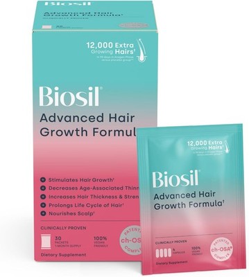 Biosil Advanced Hair Growth Formula - 30 Day Supply - 30 Packs - 120 Capsules