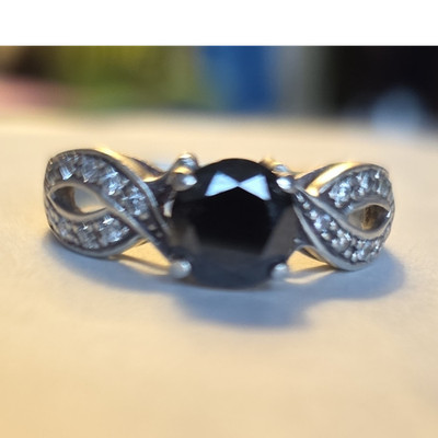 Vintage Sterling ring with natural 1 ct black diamond & diamond accents sz 9