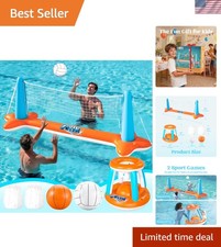 XL Inflatable Pool Float Set, 125'' Volleyball Net Basketball Hoops, Extra ...