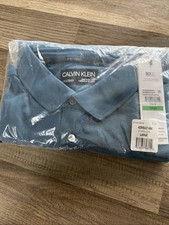 Calvin Klein Men Size L Solid Blue Liquid Touch Cotton Short Sleeve Polo Shirt/L