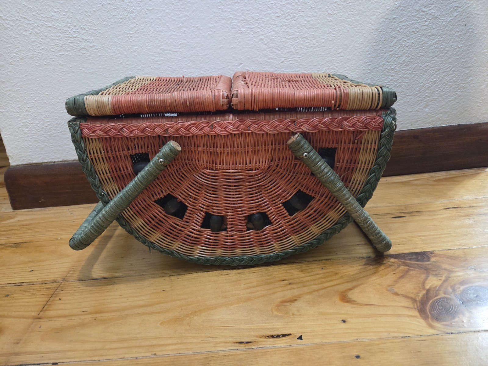Vintage Wicker Watermelon Picnic Basket Fairy Cottage Whimsy Boho Forest Pretend