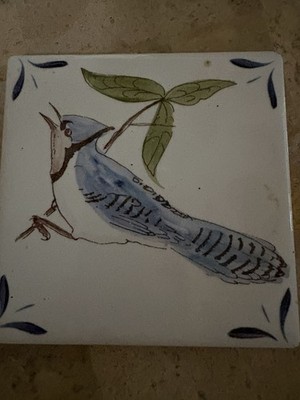 Hand Painted Blue Jay Ceramic Tile