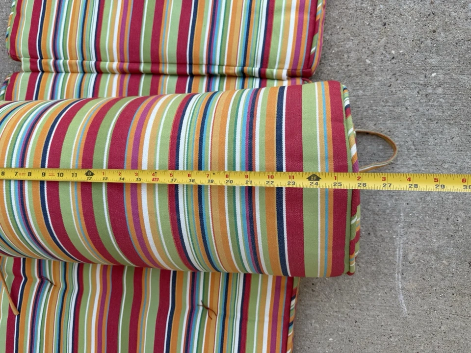 Pottery Barn Outdoor Foldable Lounge Cushions Striped Colorful w/Back Pillow - Image 2 of 4