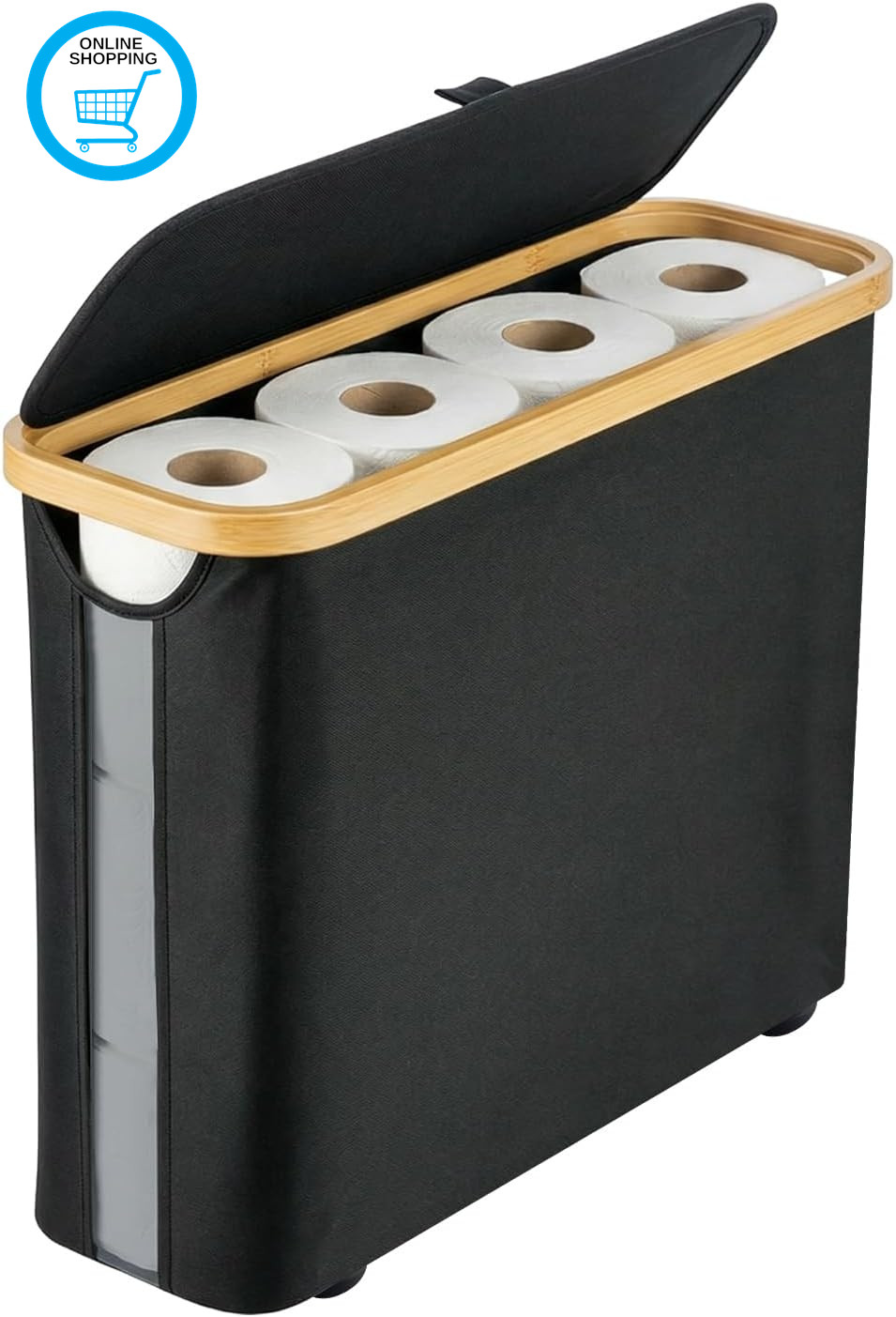 30L Toilet Paper Storage Basket with Lid, Slim Toilet Roll Holder with Bamboo Fr