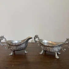 Vintage 50s CORBELL & CO Silverplate SUGAR & CREAMER w/ Eagle & Repousse Faces