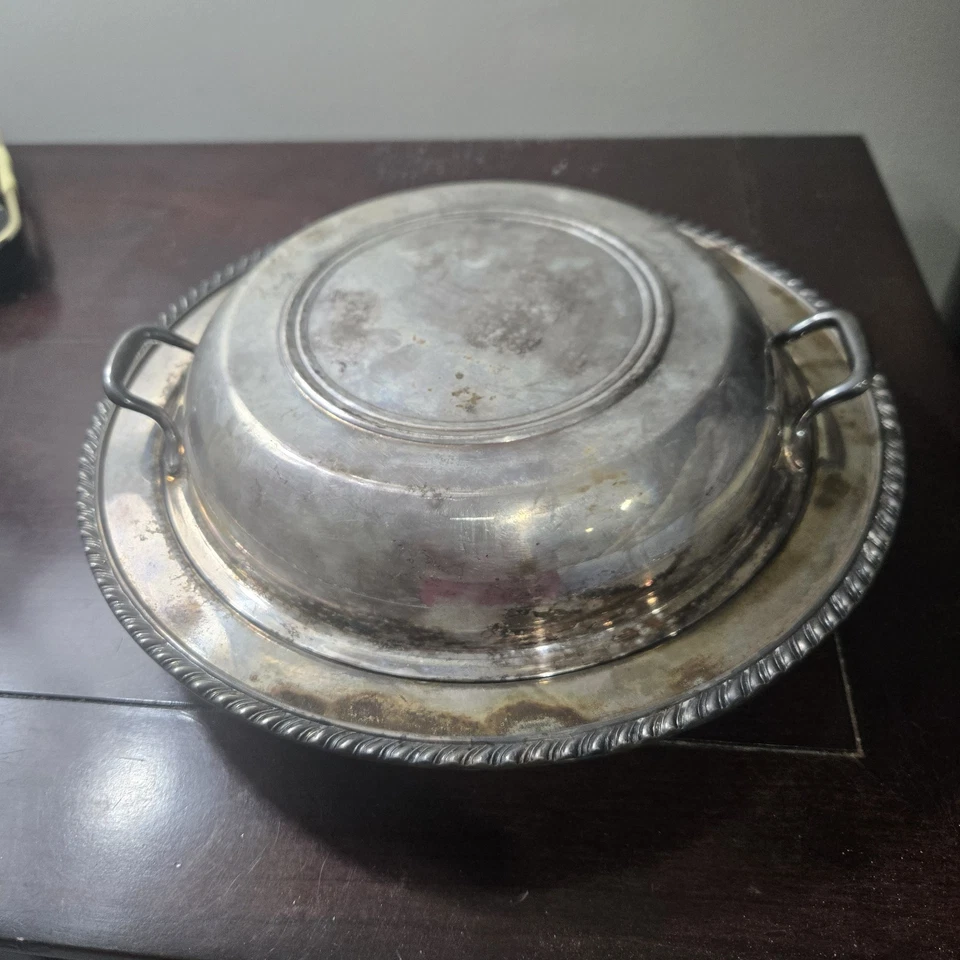 Placa de prata Sheffield vintage 3 peças Prato Chapin coberto dividido - Imagem 2 de 4