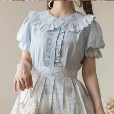 Japanese women sweet Lolita Short-sleeved cotton doll neck Blouse shirt top loos