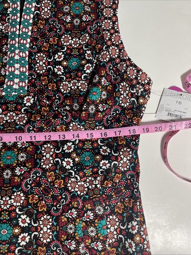 Abito casual elasticizzato senza maniche floreale bordeaux verde acqua Liz Claiborne taglia 16 nuovo con etichette - Foto 9 di 15