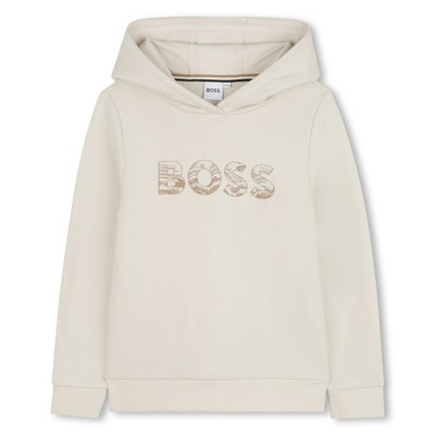 BOSS Kidswear Hoodie Hellbeige mit geprägtem Logo-Print 8-14 Jahre