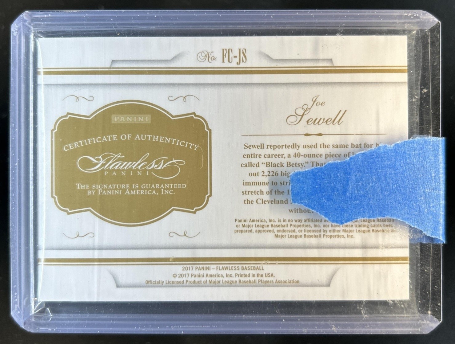 2017 Panini Flawless Joe Sewell Cuts Auto Autograph #/25 Indians view 2