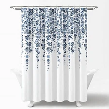 Shower Curtain 72-inch White Navy Light Blue Floral Vines Flowers Cotton