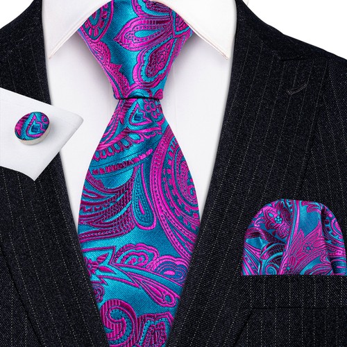 Classic Mens Tie Paisley Floral Striped Necktie Hankie Cufflinks Set Wedding USA - Picture 238 of 250