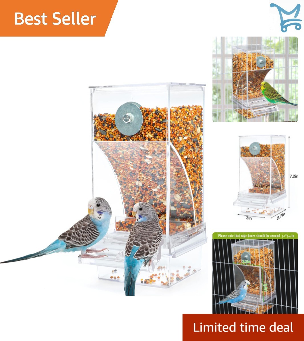 Container Acrylic Automatic No Mess Capacity 16oz Small Bird
