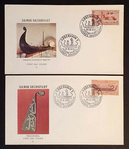 Denmark Stamps 1970 Viking Shipbuilding 2 different first day covers