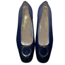 Salvatore Ferragamo Gancini Ballet Flat Blue Leather Square Toe Loafer Women 7B
