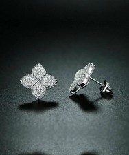 1.5Ct Round Cut Lab Created Diamond Flower Stud Earring 14K White Gold Plated