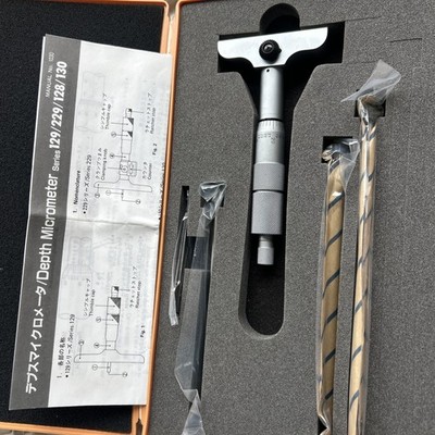 Mitutoyo 129-128 Mechanical Depth Gage Micrometer Set with Case. (T-80a)