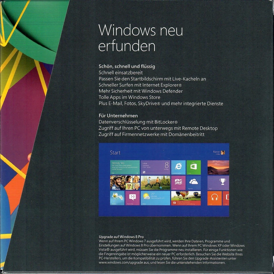 Microsoft Windows 8 Pro - Upgrade mit DVD -von Win 7, Vista, XP -NEU- - Bild 2 von 3