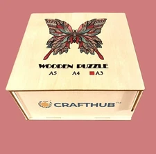 WOODEN CRAFTHUB A3 BUTTERFLY PUZZLE & BOX AGES 12+, EUC