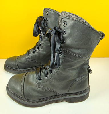 Dr Martens Aimilita W Sz 9 Black Leather Fold Down Boots Herringbone Excellent!