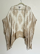 Chico's Tan Cream Damask Open Drapey Short Kimono - Sleeves L/XL Women