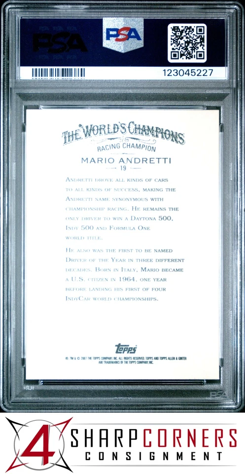 2007 TOPPS ALLEN & GINTER #19 MARIO ANDRETTI HOF PSA 10 - Image 2 of 2