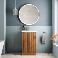 Fluted 500mm Bathroom Vanity Unit Basin Floorstanding Cupboard Soft Close Walnut