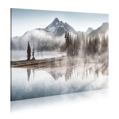 Mountain Forest Wall Art Canvas - Nature Landscape Shadow Lake Picture Modern...