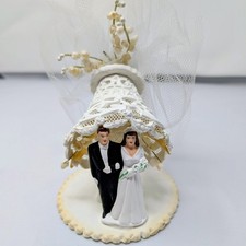 Vintage Bride Groom Wedding Cake Topper Ivory Lace Flowers Romantic Retro