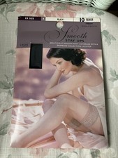 M&S SMOOTH LACE TOP HOLD UPS STAY UPS BLACK XL EX SIZE 10 DENIER MATT LEG