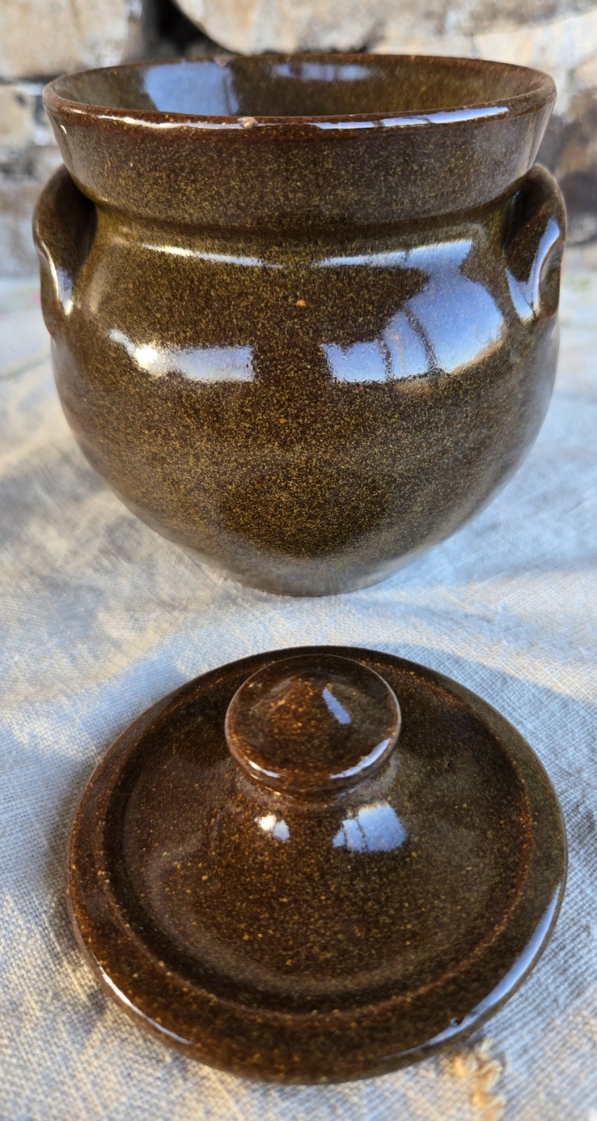 Jugtown Ware Pottery Glazed Redware Crock Jar & Lid North Carolina c1980 Vintage