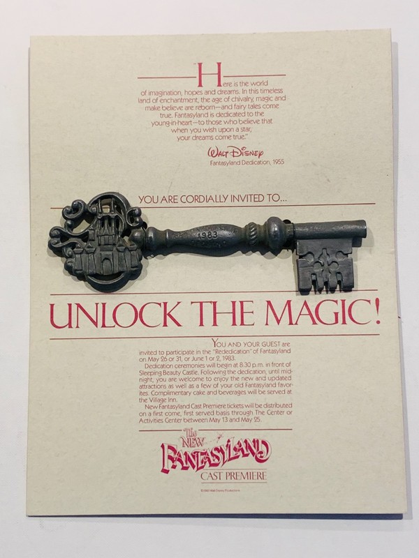 Disneyland Cast Key to the Castle Premiere Invitation The New Fantasyland 1983